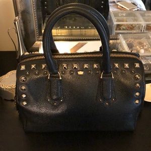 Henri Bendel black leather satchel w/ gold studs